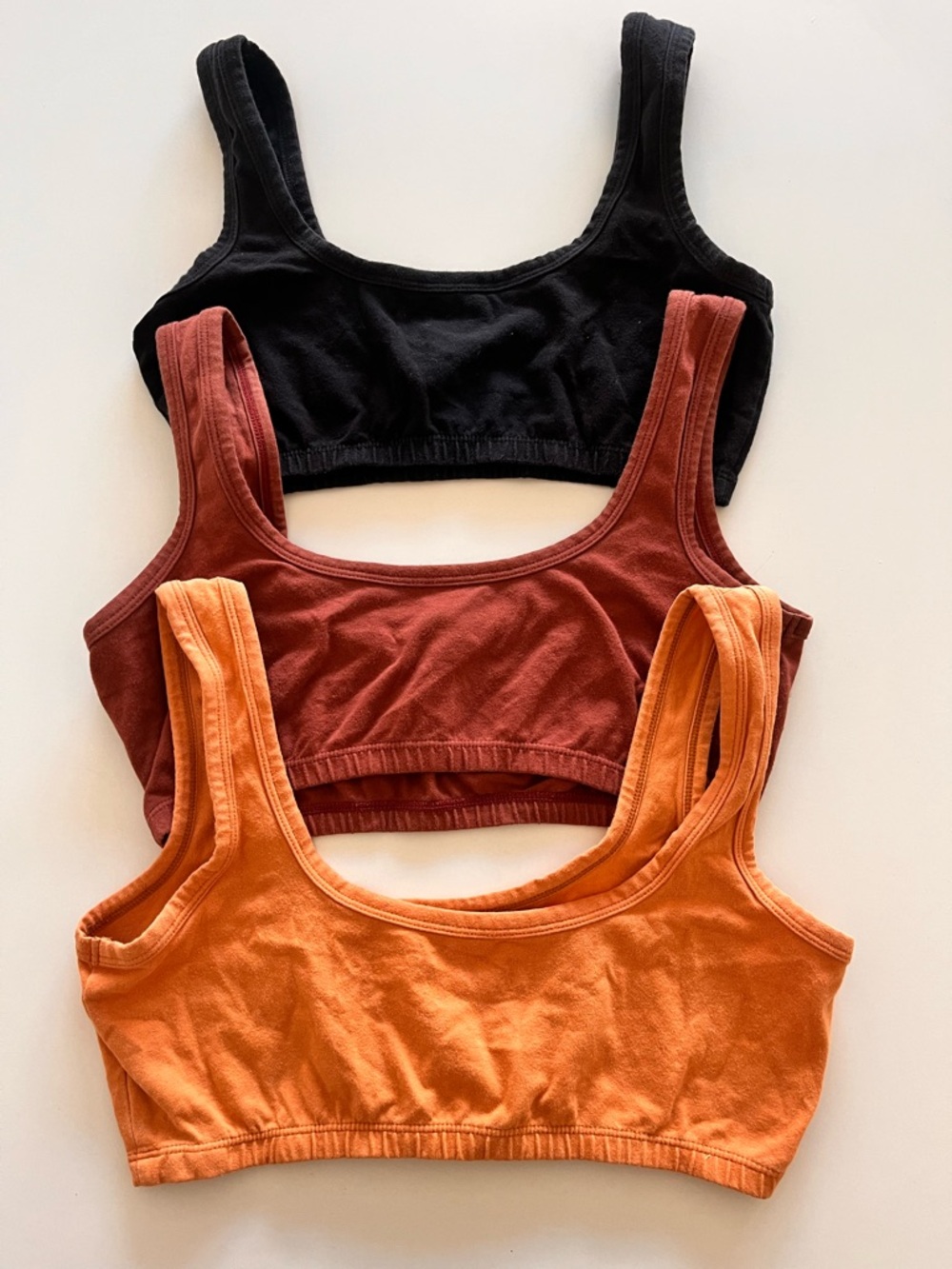 ARQ Black, Rust & Orange Cotton Blend Scoop Bralette Set